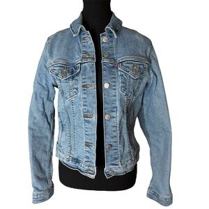 LEVI’S Blue Trucker Original Med Light Wash Denim Jean Jacket Size Small *Flaw*
